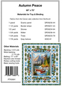 Back of quilt pattern 'Autumn Peace' with fabric requirements and notions list.