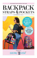 Pattern cover of 'Backpack Straps & Pockets' expansion pack with a person wearing a colorful backpack.