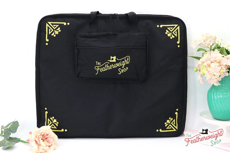 Black Featherweight Sew Steady Extension Table bag with "Featherweight Shop" branding show front of bag.