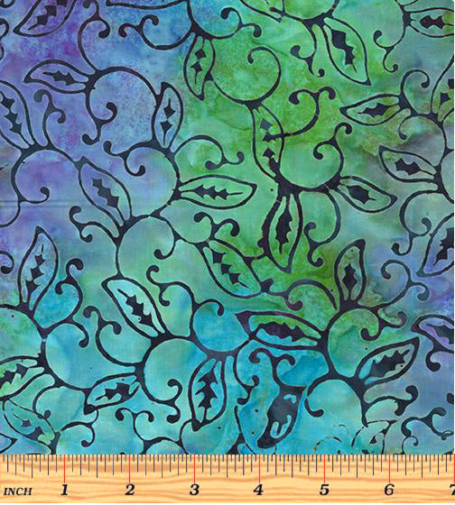 Bali Bamboo 9167-82 Swirling Vine Turquoise/Multi by Benartex