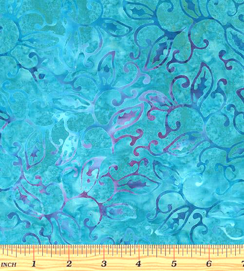 Bali Bamboo 9167-84 Swirling Vine Turquoise by Benartex