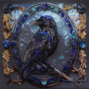 Bead Embroidery Kit called Shade of Night  shows a crow on a black mottled background made in beads.