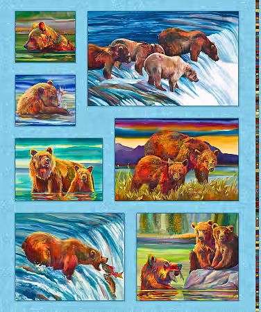 Bear In Mind Panel BIMI5919-PA Bright Bear Blocks Panel by Nancy Dunlop Cawdrey for P&B Textiles.