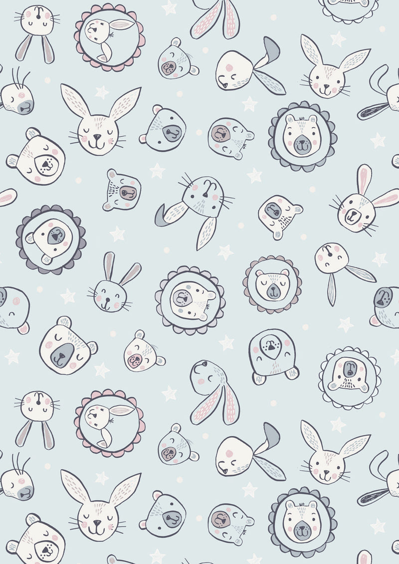 Bella Bunny & Bear A649.1 Bella & bear faces on pale blue by Lewis & Irene