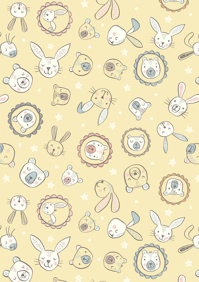 Bella Bunny & Bear A649.2 Bella & bear faces on yellow by Lewis & Irene