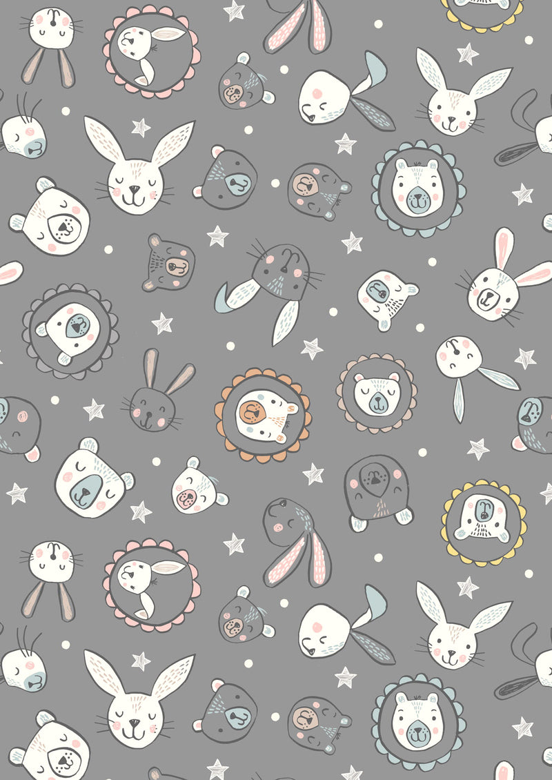 Bella Bunny & Bear A649.3 Bella & bear faces on dark grey by Lewis & Irene