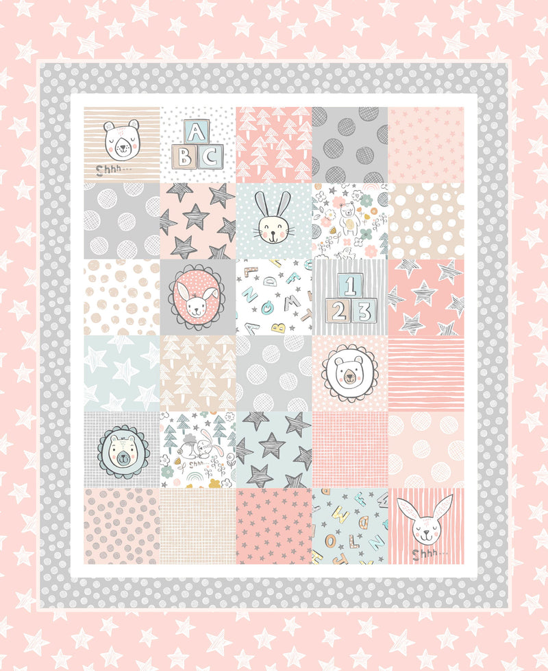 Bella Bunny & Bear Panel A650.1 Bella bunny & bear cot quilt pink by Lewis & Irene