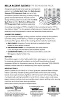 Bella Accent Sleeves FPP Expansion Pack back cover description sheet with text and fabric and notion requirements.