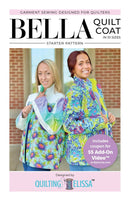 Bella Quilt Coat pattern book cover with two women wearing colorful quilt coats.