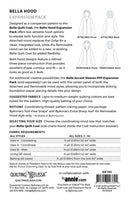 Bella Quilt Coat Hood Expansion Pack back cover of pattern describing fabric requirements and further details.