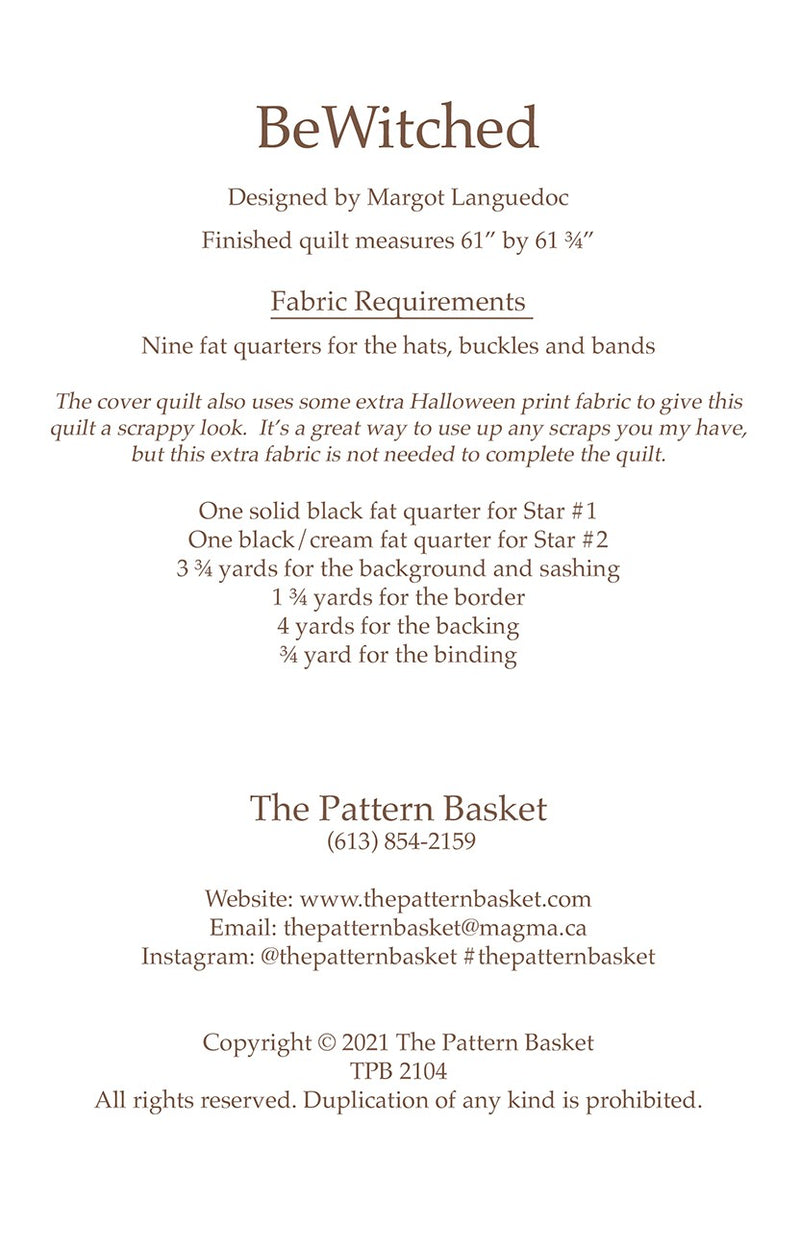 BeWitched Margot Languedoc Designs The Pattern Basket Back Cover TPB2104