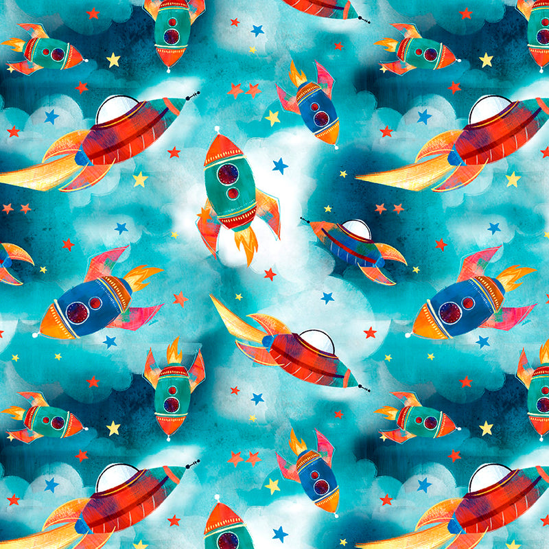 Blast Off! 2792-75 Sky Blue Rockets by Courtney Morgenstern for Blank