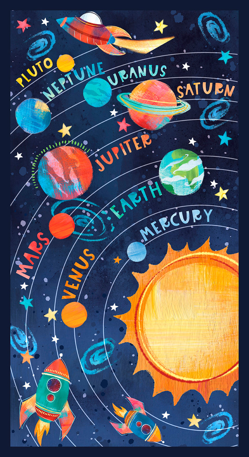 Blast Off! Panel 2798P-77 Navy Solar System Panel by Courtney Morgenstern for Blank