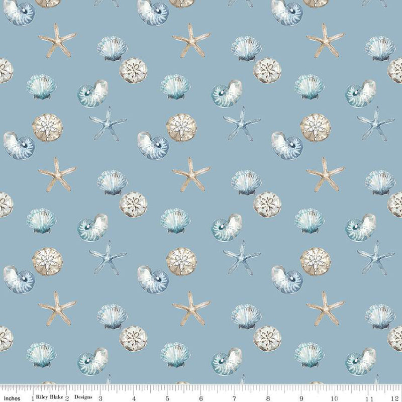 Blue Escape Coastal C14513-BLUE Shell Toss by Lisa Audit for Riley Blake Designs