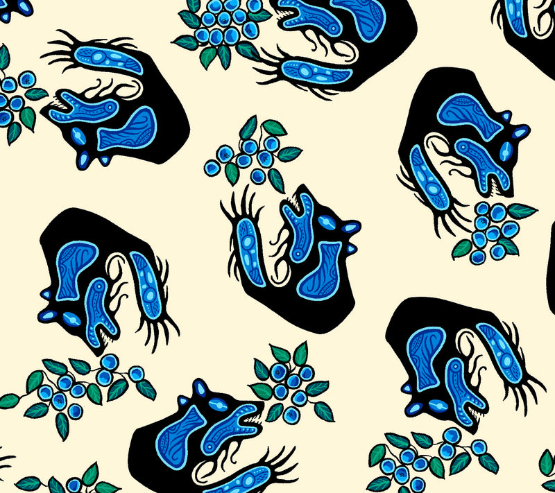 Blueberry Bear CJH-0004 Cream Blueberry and Bear Allover by Cody James Houle for International Textiles