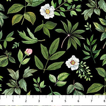 Blush 108" SW25621-99 WB Leaf Toss Black Green by Michel Design Works for Northcott