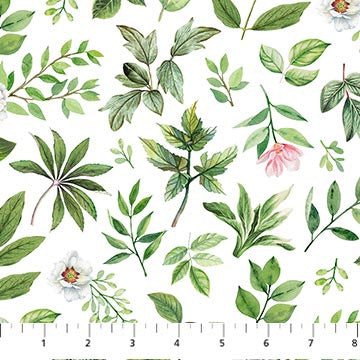 Blush SP25621-10 Leaf Toss White Green by Michel Design Works for Northcott