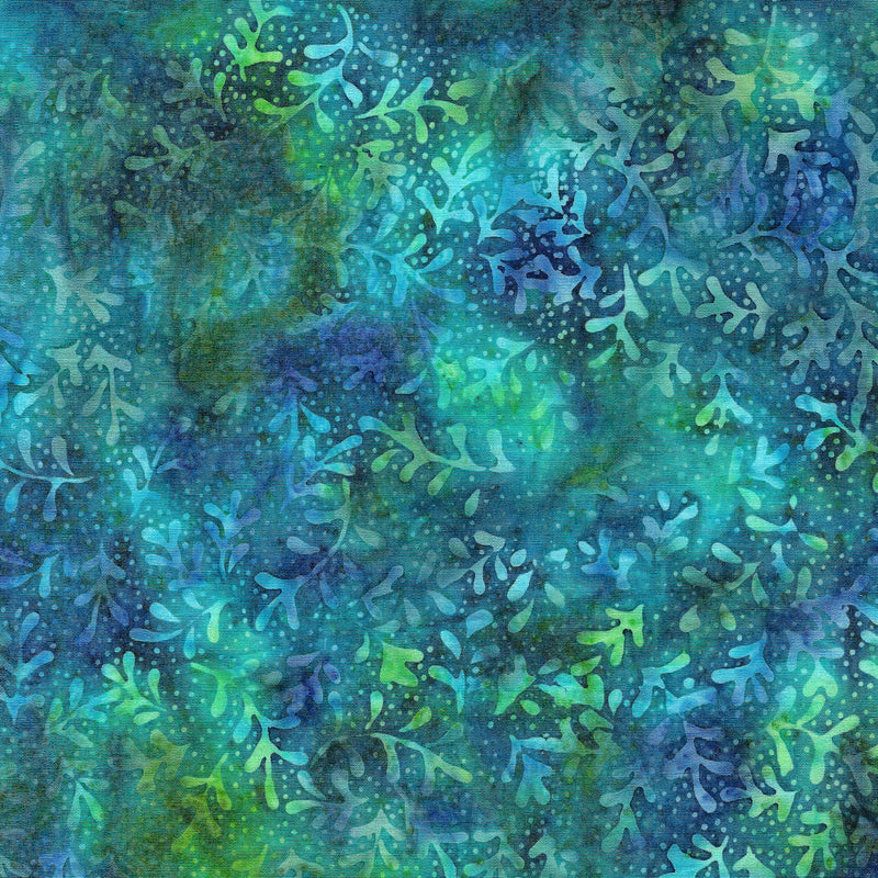 Blushing Garden Batik 112331950 Sprig Teal Cerulean by Island Batik