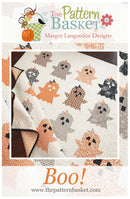 Quilt pattern cover featuring ghost designs with 'Boo!' text and The Pattern Basket branding.