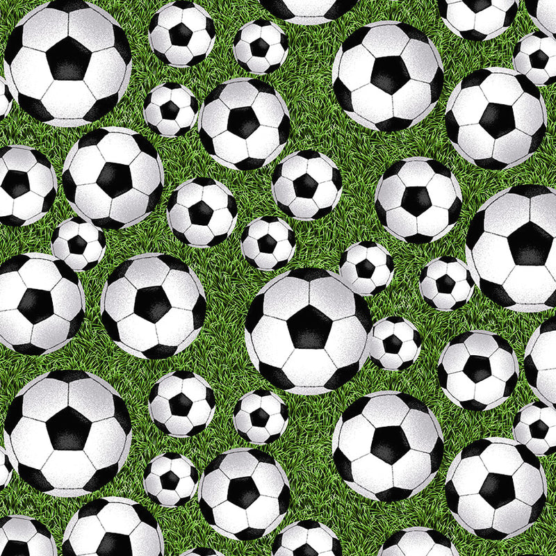 Born to Score 5285-66 Green Tossed Soccer Balls by Studio e Fabrics