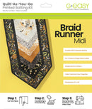 Braid Runner Midi Quilt-as-you-go printed batting packaging with 'Braid Runner Midi' design on a yellow background.