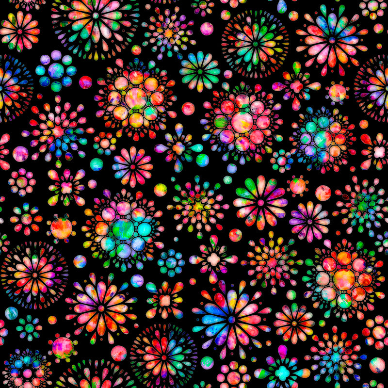 Brilliance 28321-J Black Floral Burst by Dan Morris for QT Fabrics