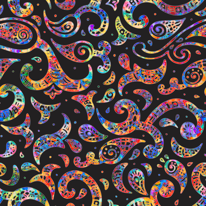 Brilliance 28324-J Black Paisley Swirl by Dan Morris for QT Fabrics