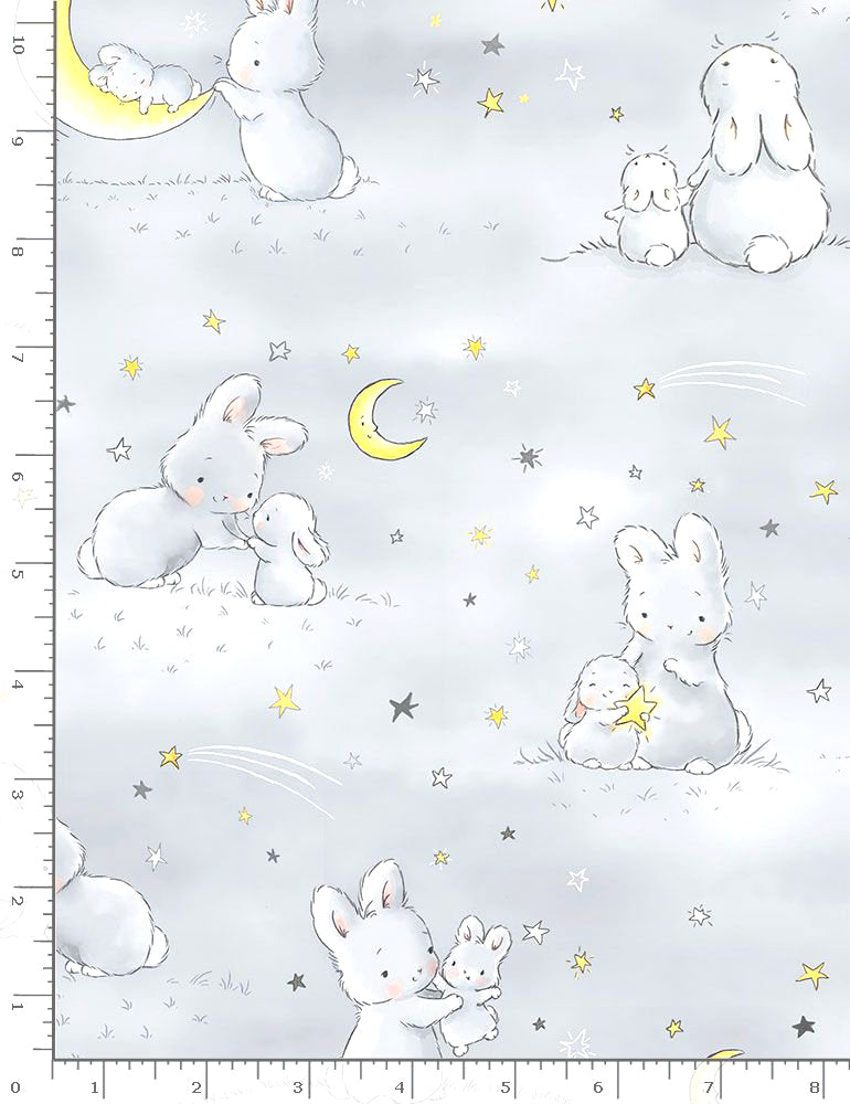 Bunnies by the Bay Flannel BUNNIES-CF6453 GREY Bunnies and Little Ones with Moons by Timeless Treasures