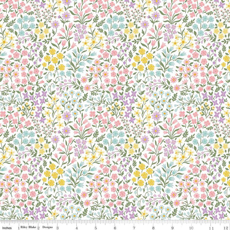 Bunny Trail C14253-WHITE Spring Floral by Dani Mogstad for Riley Blake Designs