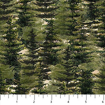 Cabin View DP25118-14 Tan/Green Trees by Rick Kelley for Northcott