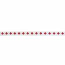 A white strip of ribbon or trim featuring a repeating pattern of small red maple leaves, shown against a plain white background. Canadian Grosgrain Ribbon 16mm (.625") Wide