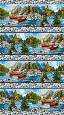 Canoe Lake DP29231-44 Border Stripe Blue Multi by Iosif Derecichei for Northcott