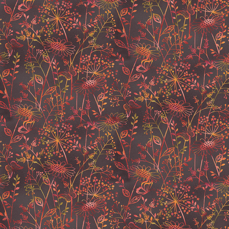 Canyon Birds 6770-38 Brown Wildflower Silhouette by Jennifer Brinley for Studio e Fabrics