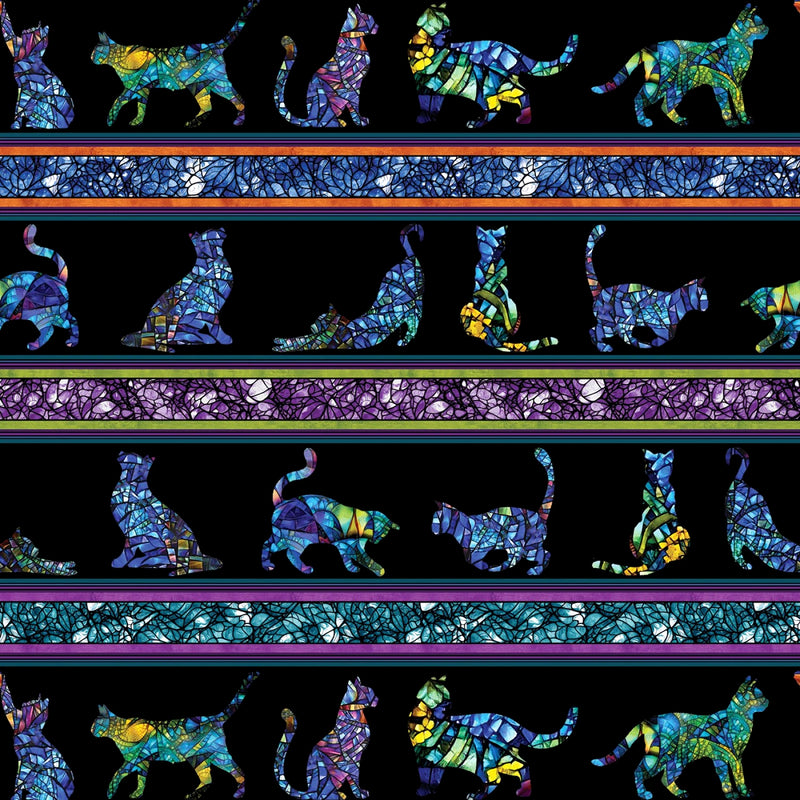 Cat Artistry 16733-12 Stripe Black/Multi by Peggy Collins for Benartex