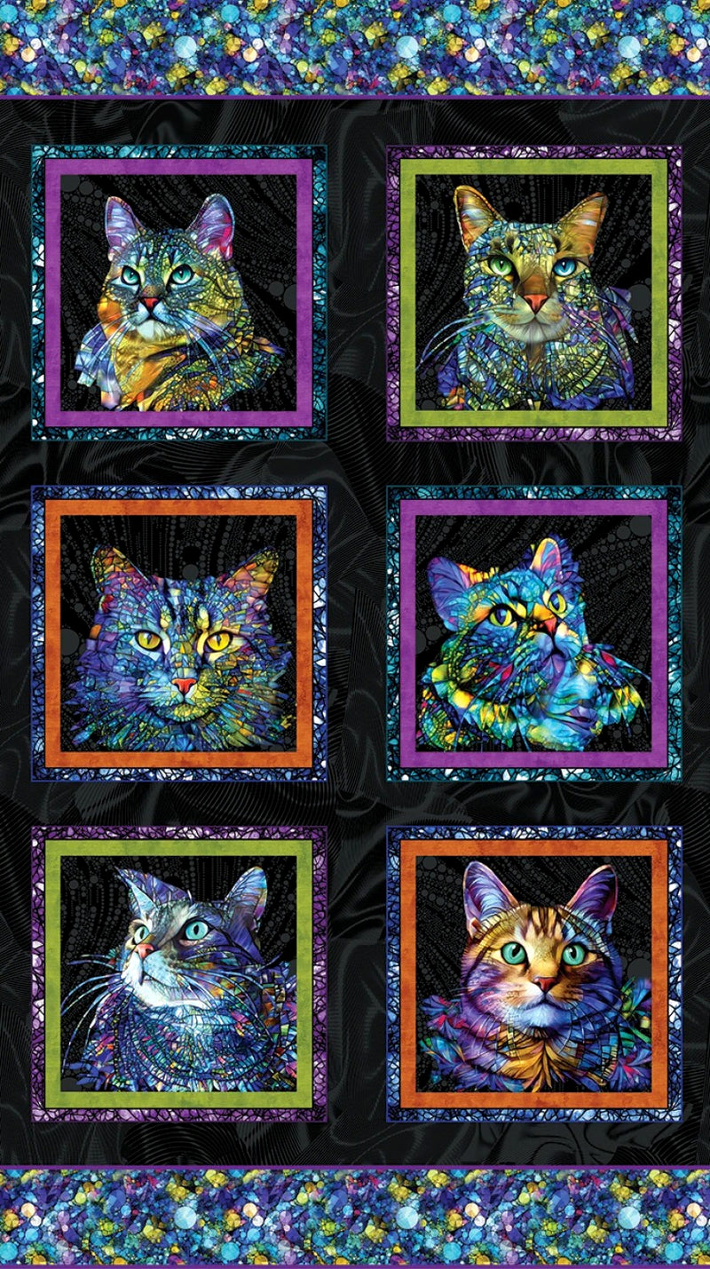 Cat Artistry Panel 16732-12 Panel Black/Multi by Peggy Collins for Benartex