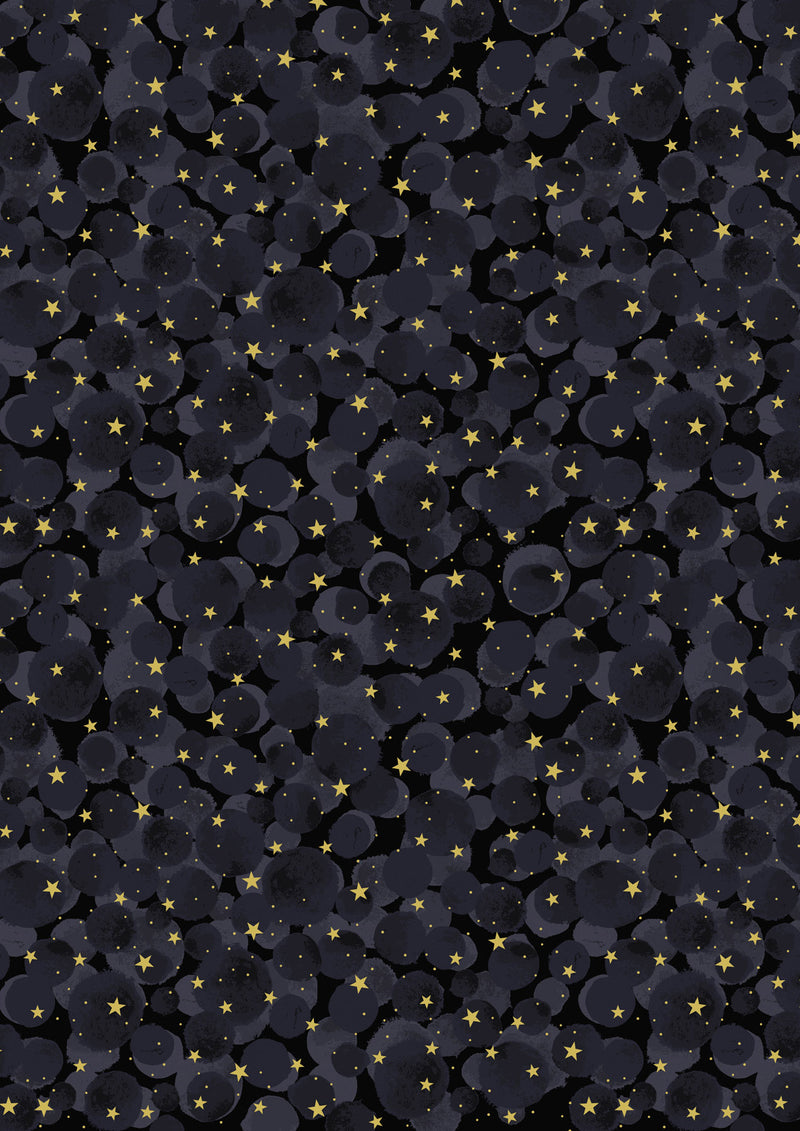 Celestial A755.3 Celestial black Bumbleberries with gold metallic by Lewis & Irene
