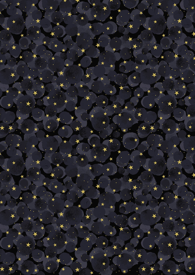 Celestial A755.3 Celestial black Bumbleberries with gold metallic by Lewis & Irene
