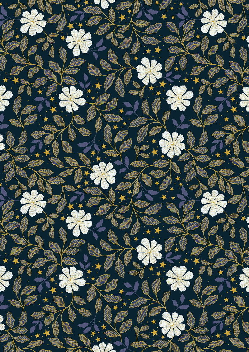 Celestial A756.3 Celestial flowers on dark with gold metallic by Lewis & Irene