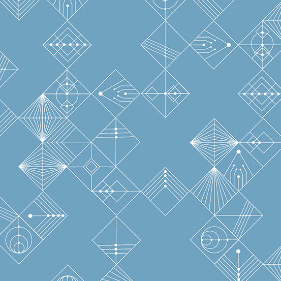 Century Prints Deco Tiles Chambray Blue - Giucy Giuce - PER QUARTER METRE Century Prints Deco Tiles Chambray Blue - Giucy Giuce - PER QUARTER METRE