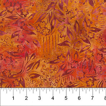 Changing Seasons Batik 83071-59 Wild Orange Floral Branches by Banyan Batiks Studio for Northcott