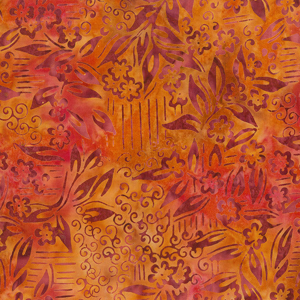 Changing Seasons Batik 83071-59 Wild Orange Floral Branches by Banyan Batiks Studio for Northcott