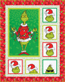 Christmas Mischief How the Grinch Stole Christmas Quilt Kit shows the Grinch in various poses and expressions.