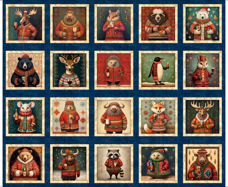 Christmas Party Animals Panel 30401-N Navy Party Animal Picture Patch by Morris Creative Group for QT Fabrics