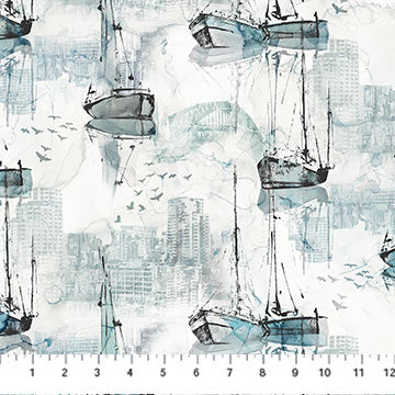 City Harbor DP27577-10 White Multi Boats by Deborah Edwards and Melanie Samra for Northcott