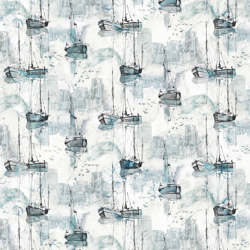 City Harbor DP27577-10 White Multi Boats by Deborah Edwards and Melanie Samra for Northcott