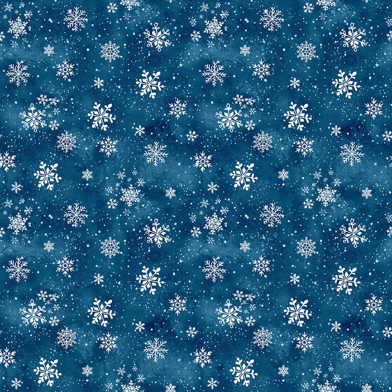 Cold Winter Morning 7302-77 Dk. Blue Snowflakes Toss by Kathleen Francour for Studio e Fabrics