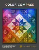 Color Compass pattern booklet cover with a colorful quilt design on a gray background