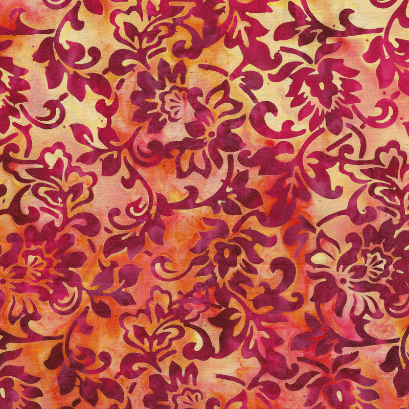 Copper Patina Batik 112337810 Floral Multi Pink Orange Sunset by Island Batik