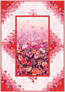 Corner Stones Free PDF Quilt Pattern shows a floral design with a red border on a light pink background.
