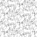 Cosmo Cats 16133-09 White/Black Outline Cats by Terry Runyan for Benartex